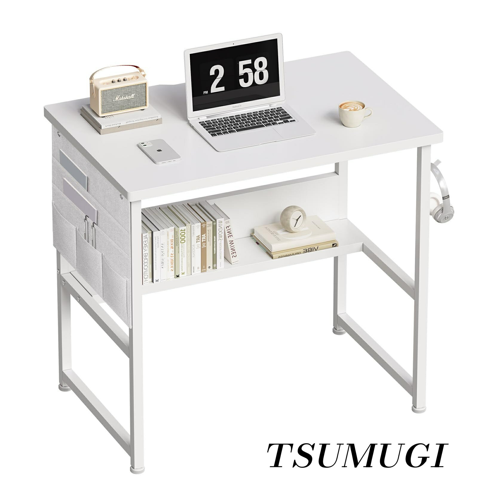 乐天商城 - 【まとめ買いで最大500円OFFクーポン!】【送料無料】パソコンデスク 机 pcデスク 幅80cm 勉強机 収納袋付き学習机 オフィスデスク 作業机 モニターアーム取付対応 組立簡単 白い