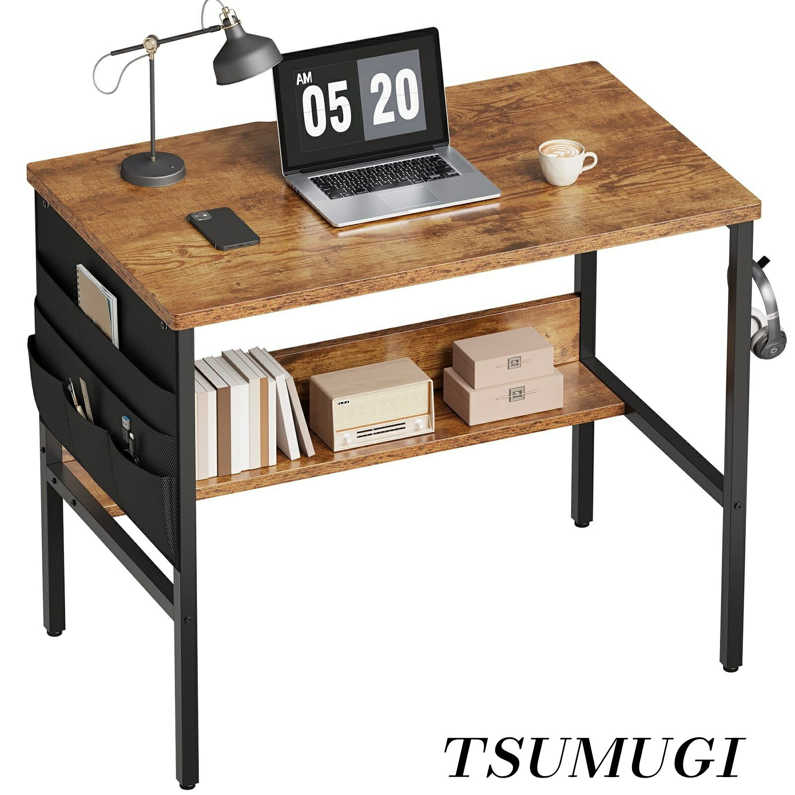 乐天商城 - 【まとめ買いで最大500円OFFクーポン!】【送料無料】pcデスク 勉強机 幅80cm 作業机 収納袋付きパソコンデスク 小さい ワークデスク モニターアーム取付対応 組立簡単 ビンテージ