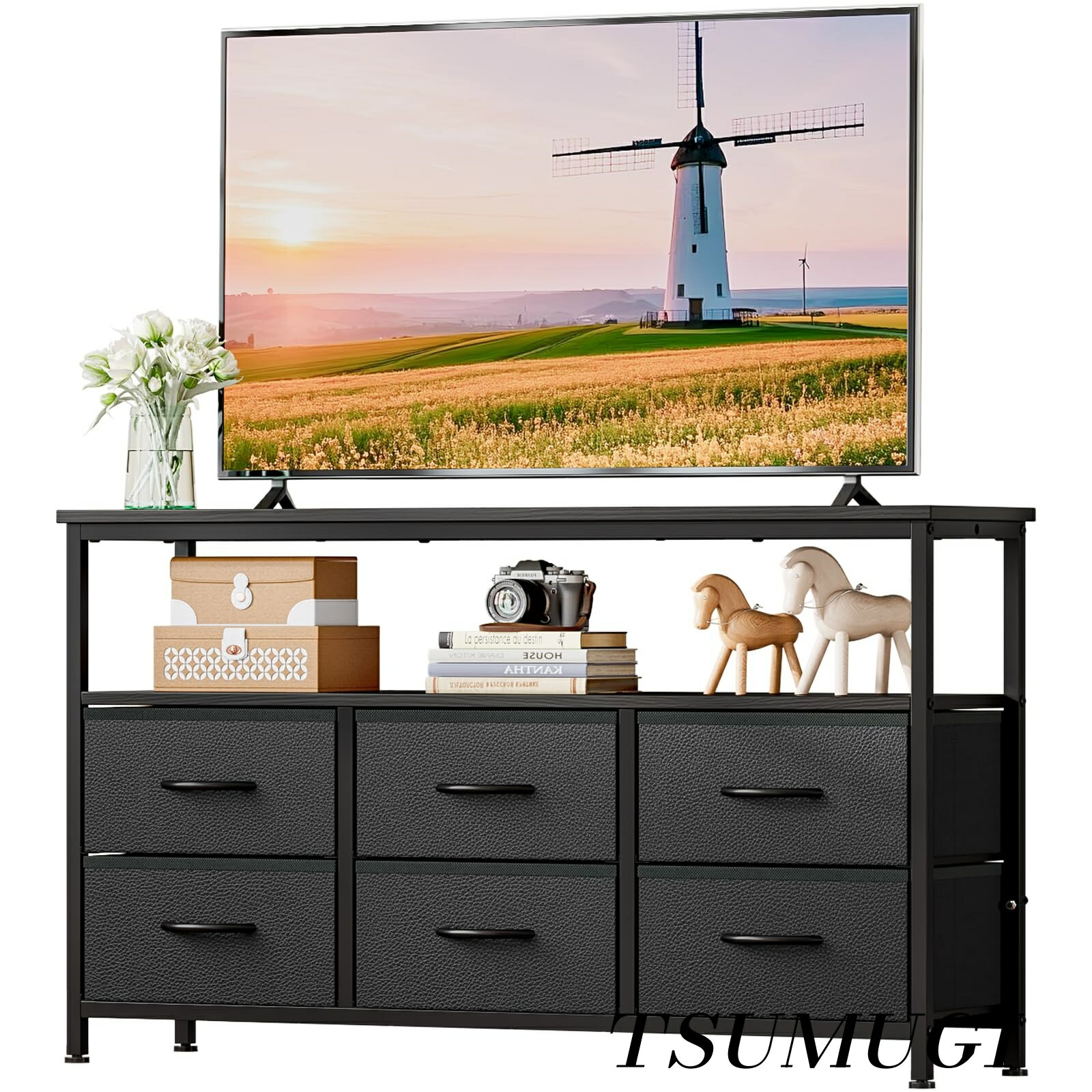 乐天商城 - 【まとめ買いで最大500円OFFクーポン!】【送料無料】tv台 ローボード テレビボード 6引き出し付き収納キャビネット 32~55インチテレビ対応 120×30×68cm ブラック 木製 大容量収納 耐磨 高耐荷重 省スペース おしゃれ (ブラック)