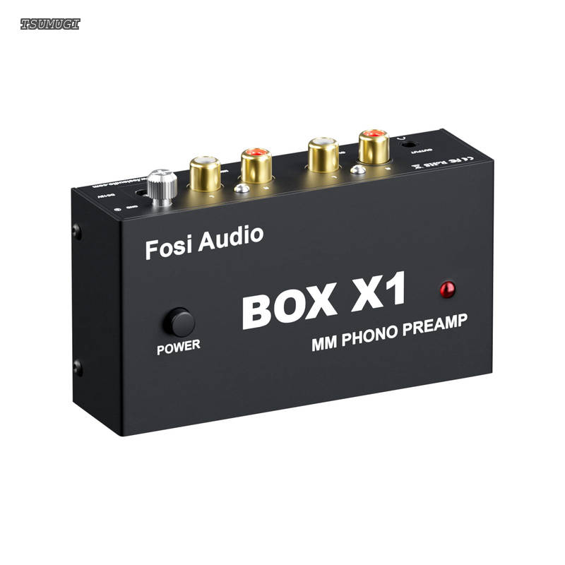 Audio BOX X1 フォノ プリアンプ MM ポータブルヘッドフォンアンプ 超コンパクトミニステレオ Phono 3.5MMヘッドフォン・RCA出力 蓄音機・レコードプレーヤー ターンテーブル用 DC12V電源アダプタ付き