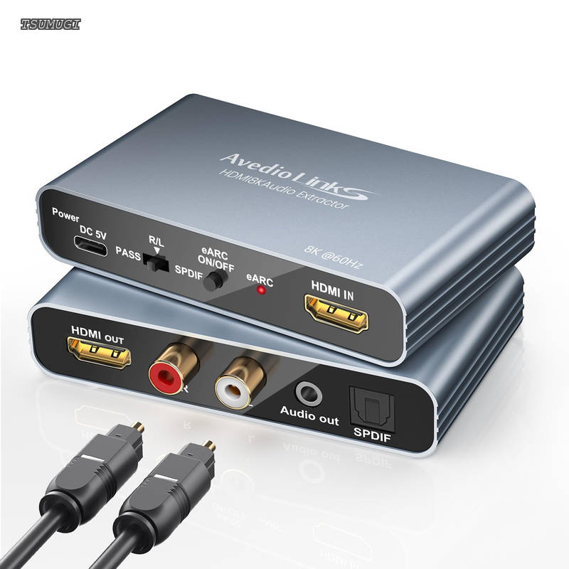 links 4K120Hz HDMI Audio Extractor 8K60Hz HDMI 2.1 音声分離器 光デジタル+RCA+3.5mm音声出力 5.1ch ARC/eARC CEC Dolby Atmos DTS AAC ALLM VRR PS5/Switch/Xbox対応 アルミ製 光デジタルケーブル付き