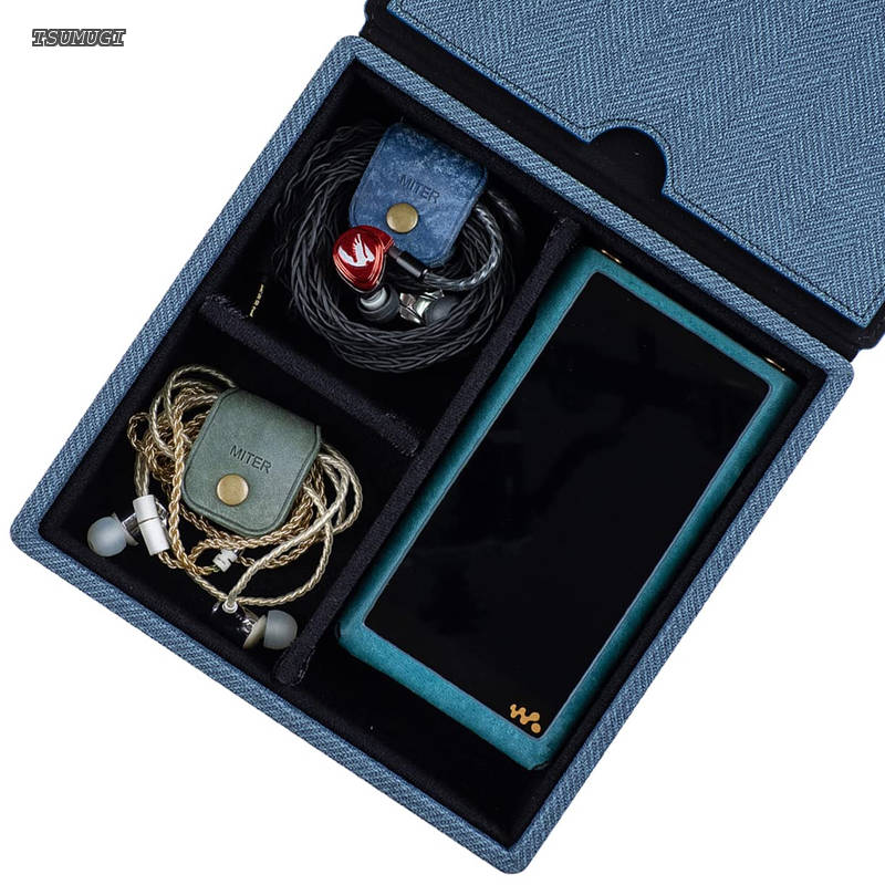 イヤホン 収納 FiiO iBasso Sony Shanling HiBy Cayin Astell&Kern Questyle Earphone 用、IEM イヤホン + デジタルオーディオプレーヤー用ハンドメイドアクリルウィンドウハードストレージボックス (Blue-4イヤホン用)