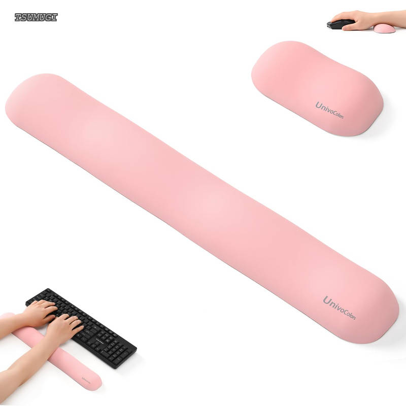 [Free Shipping] Memory Foam Mouse & Keyboard Wrist Rest, Premium PU Material, Fits Laptops and Full-Size Keyboards, Reduces Fatigue, Distributes Pressure, Relieves Wrist Pain, Non-Slip Base, Ideal for PC Gaming & Office Work (Pink kw)