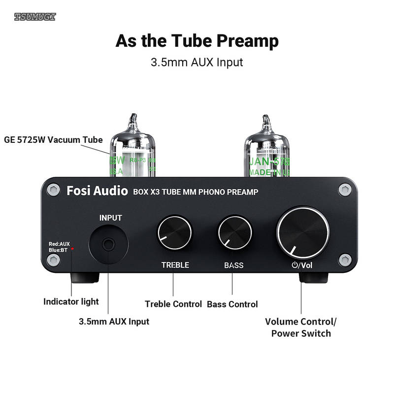【送料無料】Audio BOX X3 フォノ 6J1真空管プリアンプ MMフォノグラフ用ターンテーブルプリアンプ Bluetooth 5.0 ミニ ステレオ Hi-Fi プリアンプ ホームオーディオシステムに最適（電源付き） tsumugi33-10042896 つむぎハウス サンプル画像3