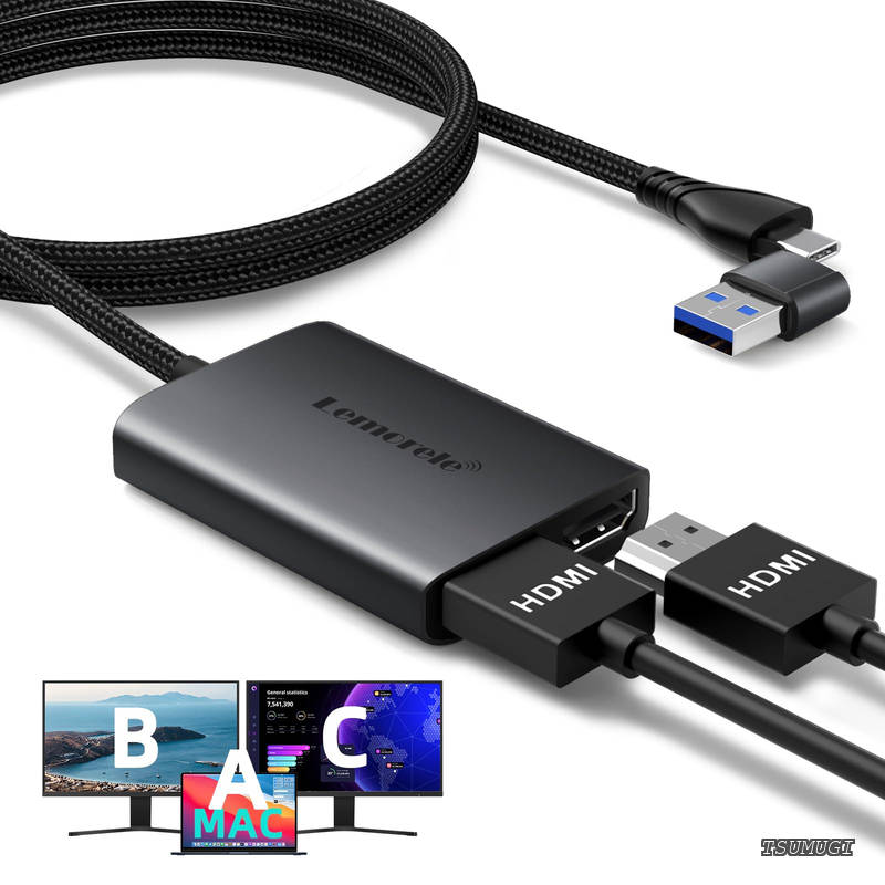 2画面 拡張 Macbook対応 複数画面出力 macOSもMST対応可能 Lemorele USB C/A 分配器 拡張モード 2-in-1 変換アダプター USB-Aポート搭載 hdm2つ 1080P 60Hz USb Type C Hub デュアルHDMi ハブ ディスプレイポート Windows OS/DELL/HP/富士通 USB-Cポート付きデバ