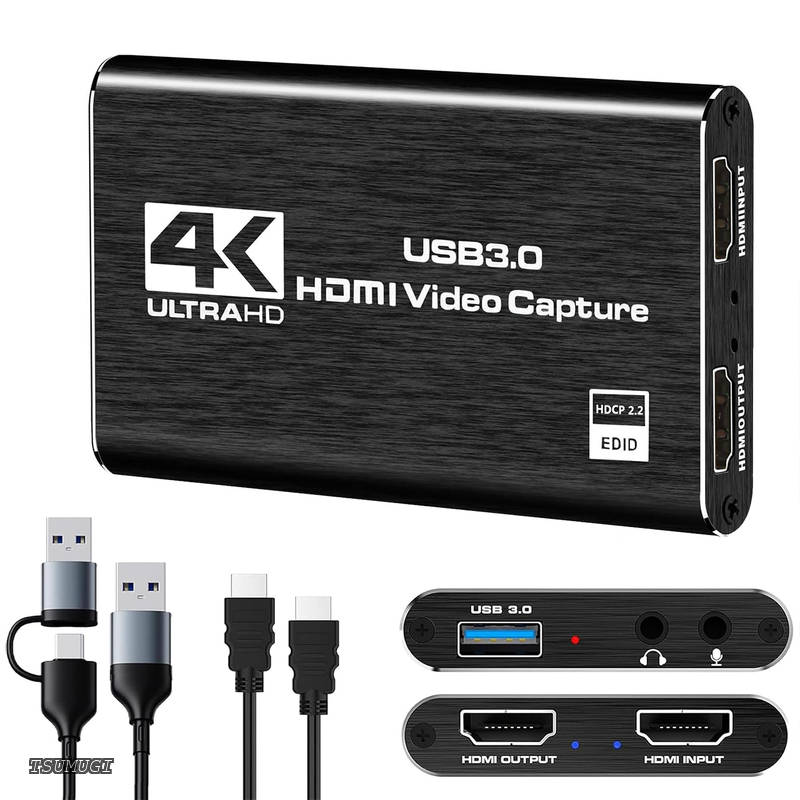 Switch 1/2 対応 4K HDMI パススルー 1080P 60FPS USB 3.0 高速伝送 超低遅延 ビデオゲームキャプチャー ボード PC/PS4/PS5/Xbox/Wii U/ウェブカメラ/スマートフォン Windows 7/8/10/11 Mac Linux Android iPad に対応