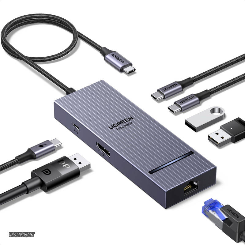 【送料無料】Revodok Pro 7 in 1 USB-C ハブ DisplayPort用 4K 60Hz、100W高速充電 10Gbps USB-AおよびUSB-C 3.2対応 MacBook Pro/Air、iPad Pro、Thinkpad、Rog Allyなどに対応。