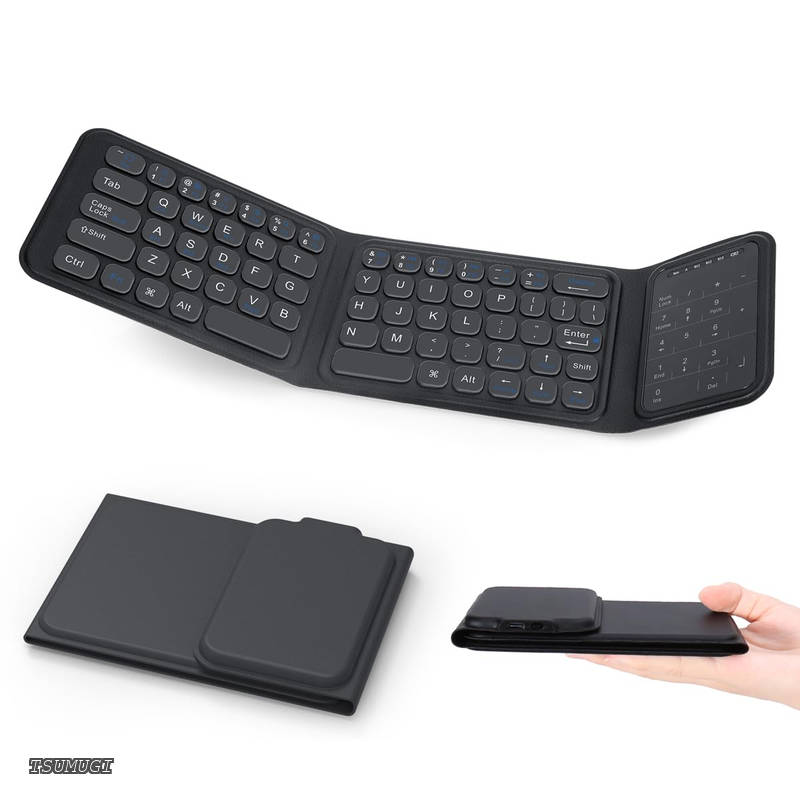 【送料無料】キーボード 折りたたみ bluetooth ワイヤレス iOS/Windows/Android/Mac/iPad/iphone対応 3台デバイス切り替え 軽量 折り畳み キーボードテンキー タッチパッド付き 充電式 無線 携帯便利 ブラック
