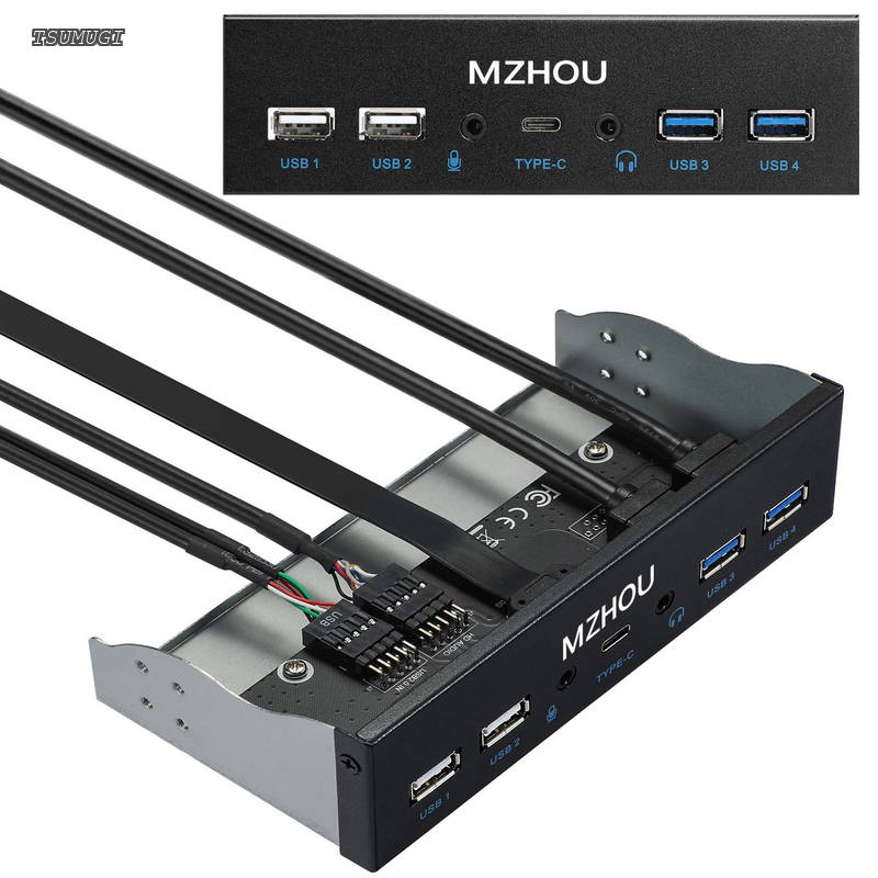 【送料無料】+ 3.0金属フロント、5.25インチ19Pinフロントパネルアダプター、4つのUSB 3.0ポートハブおよび（1HDオーディオポート/1TPY-Cポート/1マイク入力）