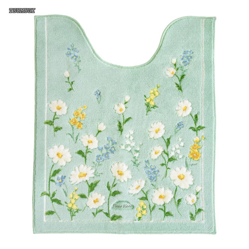 Rakuten - 【送料無料】フルールブラン ロングトイレマット 約75cm×63cm グリーン (洗える 花柄 フェミニン)