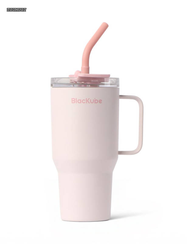 Rakuten - 【送料無料】??対応 真空断熱タンブラー 600ml 水筒 セラミックコーティング 底面外径65mm 車載用カップホルダーに適合 ステンレス製 保温保冷 ストロー&ハンドル付き シナモンピンク