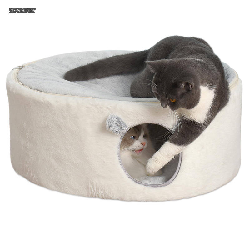 樂天商城 - 【送料無料】GUUSII HOME 猫ベッド ねこハウス ドーム型 ねこベッド ネコ ソファ 猫用 ネコベッド ペットベッド ふわふわクッション付き 楕円形 猫ハウス ホワイト 二層構造