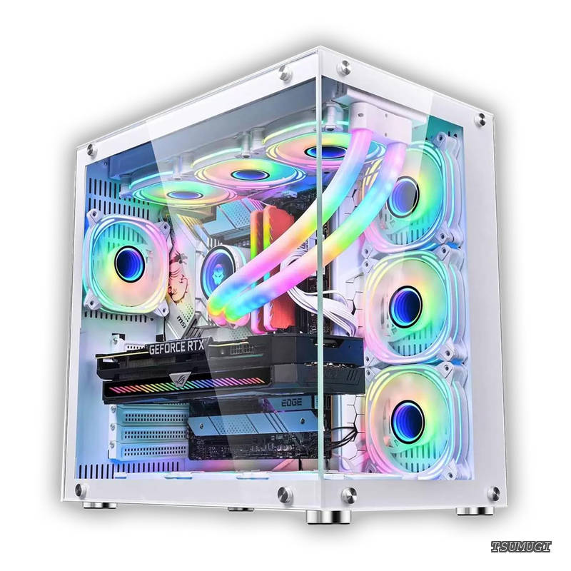 【送料無料】ミドルタワー atx ピラーレスpcケース type-c高速インターフェースUSB3.0 合金鋼強化ガラス ATX/MATX/ITX/Micro-ATXマザーボード対応 空冷対応 360水冷対応 (ホワイト)