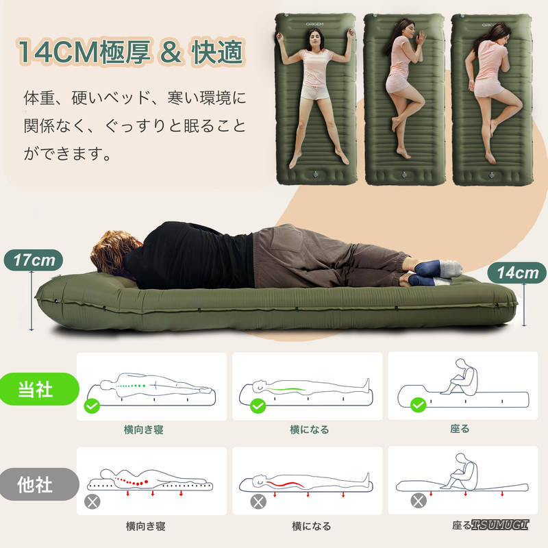 【送料無料】エアーマット【革新素材で超軽量・厚さ14CM・U字型】キャンプマット ...