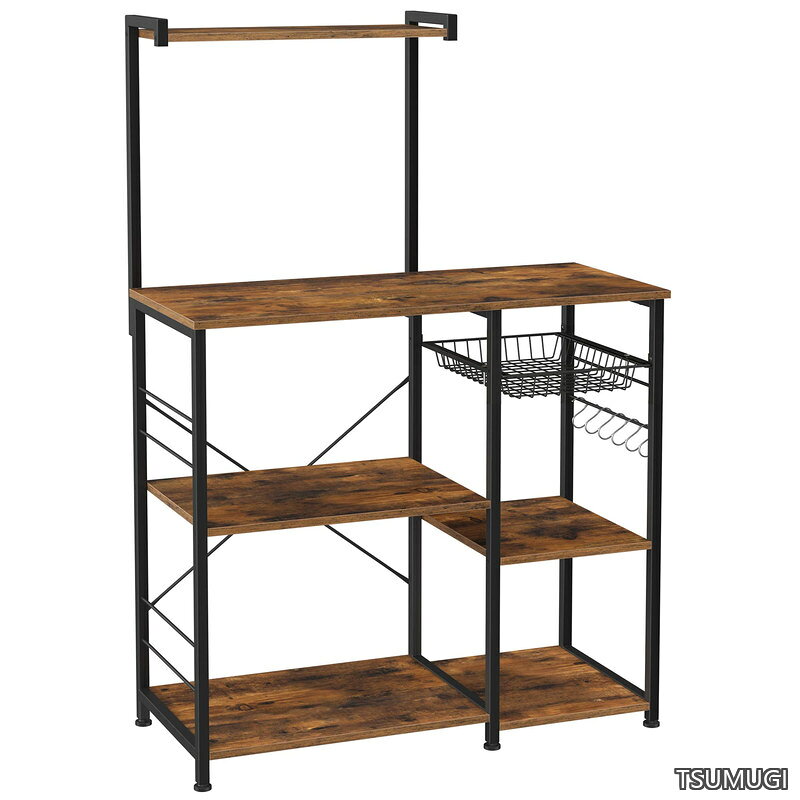 【送料無料】レンジボード レンジ台 キッチンラックレンジラックレンジ台 スライド棚付き 大型レンジ対応 キッチンワゴン 食器棚 キッチン収納 6個S字ラックを付き 高さ132cm kks35x