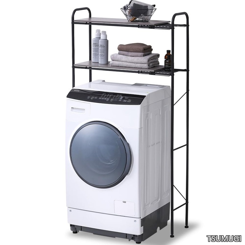 【送料無料】ランドリーラック 洗濯機ラック 幅伸縮タイプ(70~90cm) ブラック デッドスペースを賢くおしゃれに活用 収納棚 隙間収納 ランドリールームをより素敵に メッシュ棚で伸ばしたときの落下防止 クロスバーでグラつき防止 幅約70~90×奥行約29×高さ約162 SLR-EX895