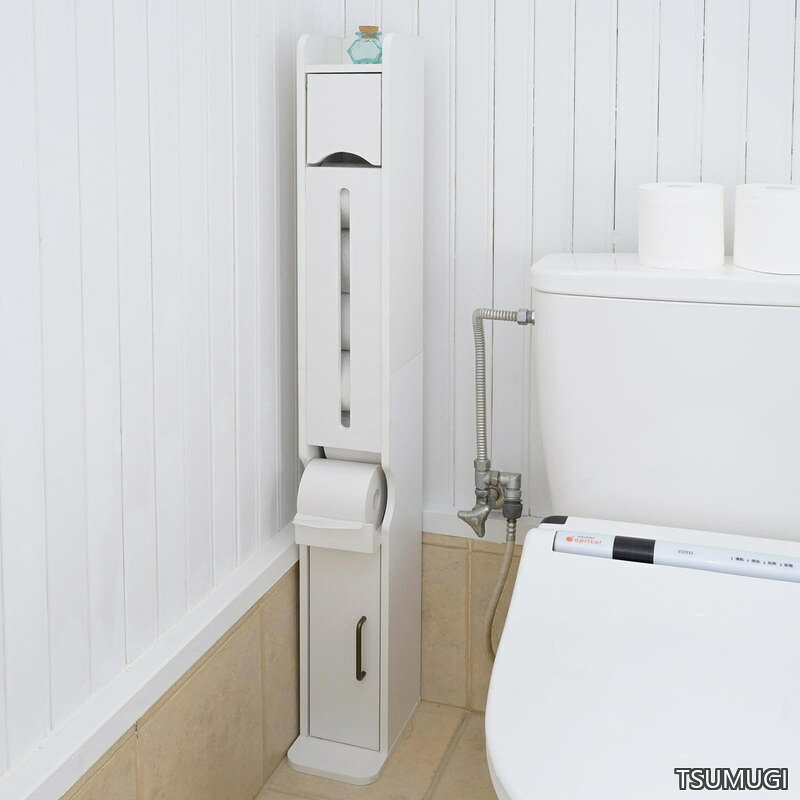 Rakuten - 【送料無料】トイレラックトイレットペーパー 収納 スリム 棚 ラック トイレ 幅15.5×奥行21×高さ120.5cm 組立品 ホワイト 木目調 FTR-S(WH)