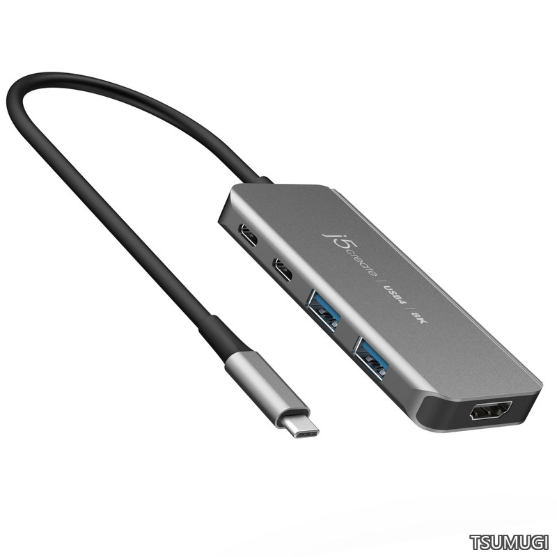 【送料無料】8K60 スリムハブ - 6イン1 USB4 ハブ 8K60/4K144 HDMI 85W PD 充電 Type-A x2 USB-Cポートx2 MacBook Windowsノートパソコン Thunderbolt 3/4 USB4 に対応 (JCH453)