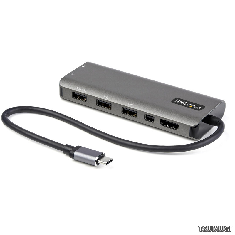 USB Type-Cマルチ変換アダプター/USB-C - 4K60Hz HDMI または Mini DisplayPort/100W Power Deliveryパススルー対応/10Gbps USBポート x4/USB-C マルチハブ DKT31CMDPHPD スペースグレー