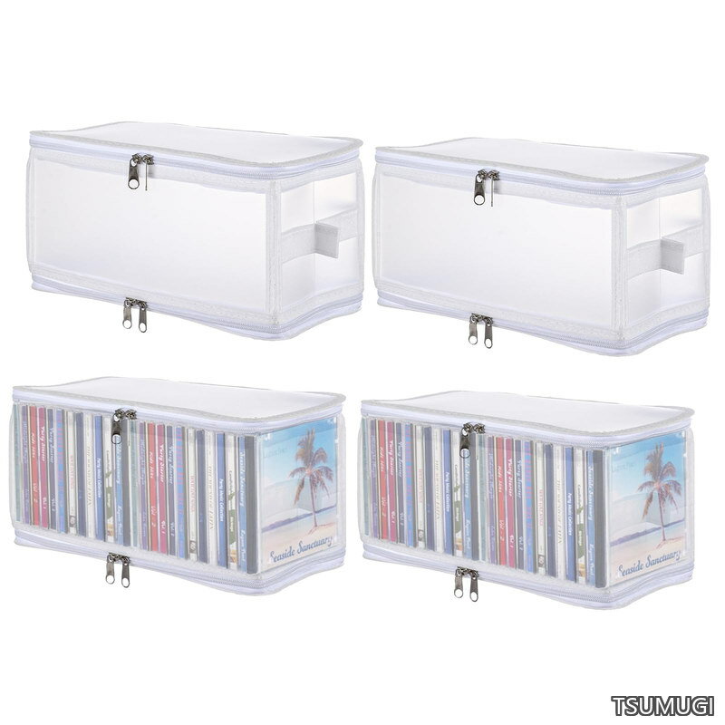 【送料無料】CD 収納 CD収納ケース 30x15x15cm CDケース 大容量 透明窓付き cd 保存ケース 持ち手付き 防塵 持ち運び便利 CD約30-40枚収納 CD収納ボックス ホワイト
