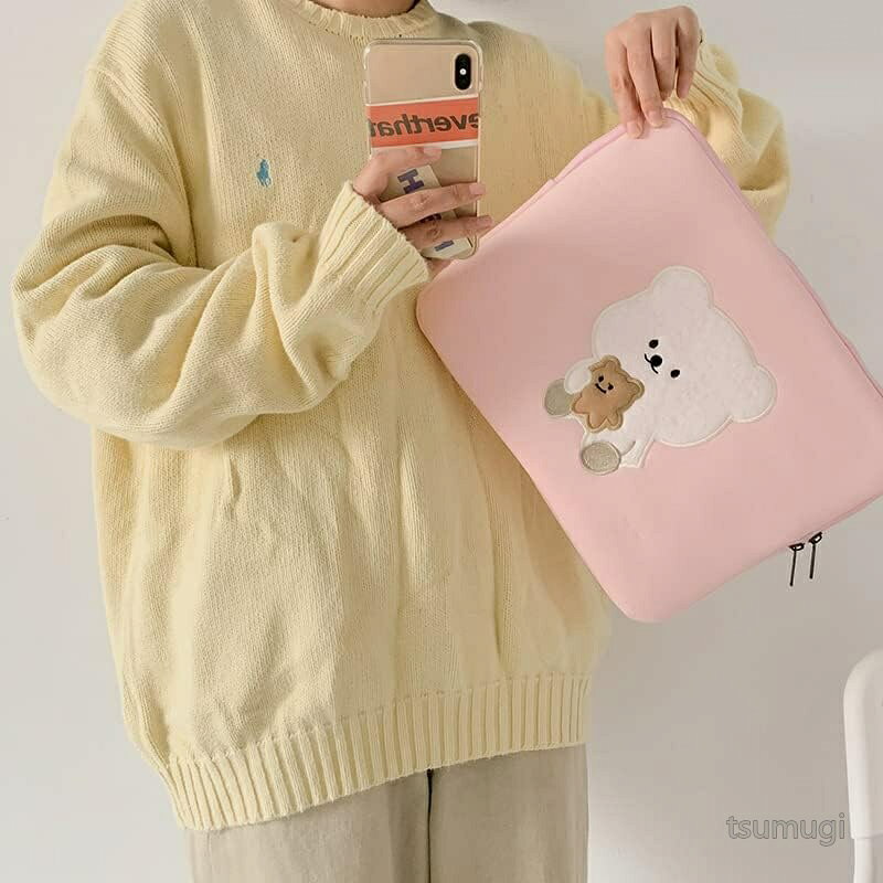 【送料無料】ノートPCケース 13インチ クマ柄 かわいい 韓国風 クッション性 ダブルファスナー 学生 女性 ギフト 新生活 おしゃれ パソコンケース - 3