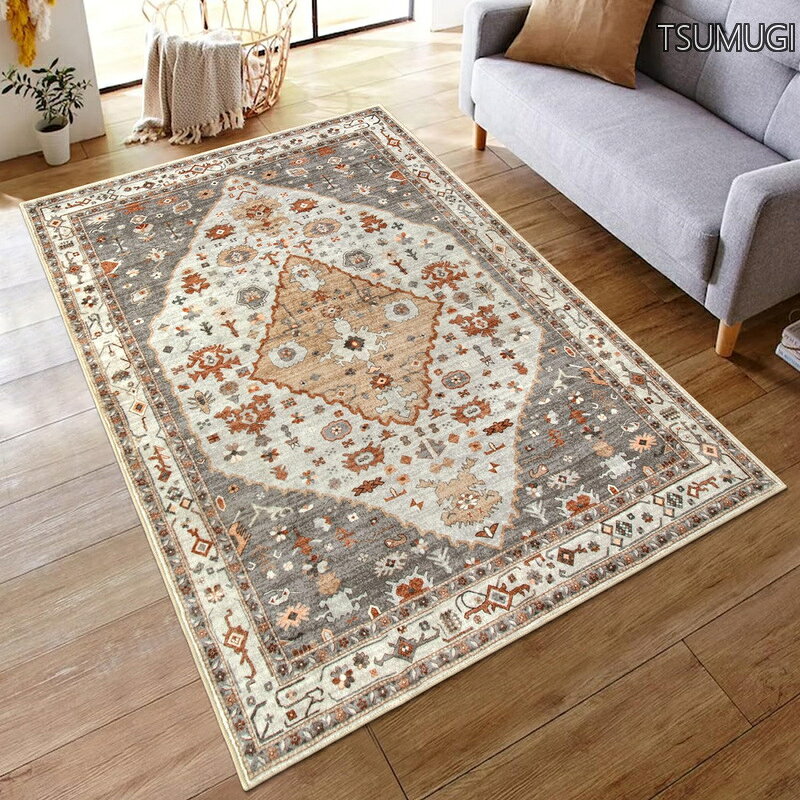 【送料無料】ラグ 洗える 120×160cm オールシーズン適用 エスニック風 ラグマット 1.5畳 ふわふわ おしゃれ 滑り止め 低反発 防ダニ 防臭 軽量 防音マット 室内用 デスクマット ダイニングマット ホットカーペット対応 アンティーク 民族模様