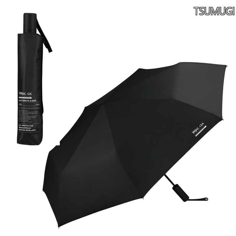 日傘 IZA Type:AUTOMATIC & SAFE 60cm ブラック ≪遮熱/遮光率100%/UVカット率100%/・UPF50＋/晴雨兼用≫ 折りたたみ傘 直径105cm 通勤 通学 メンズ 男性 大きい WECZA-2505-102