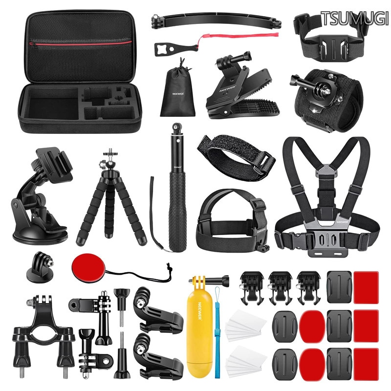 50 in 1 アクションカメラアクセサリーキットコンパチブルGoPro Hero 13 12 11 DJI OSMO 4 3 2 Insta360 X4 X3 SJCAM AKASO VicTsing APEMAN Campark Sports DV GP-10アクションカメラポールマウント付き