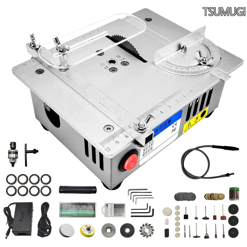 【送料無料】小型 切断機 卓上丸鋸盤 7段変速 DIY 切削工具 0-15MM鋸刃昇降 0-180°角度調節 10000RPM 精密切断 研磨 木材/PCBボード/アクリル板/プラスチック/金属用 小物 加工 趣味 DIY 家庭用 鋸刃付き