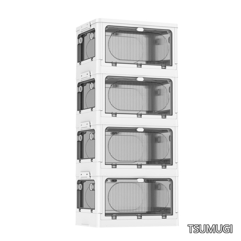 【送料無料】収納ボックス 折り畳み 蓋付き 5面開き 小物 収納 コンテナ ボックス 折りたたみ キャスター付き 積み重ね 扉付き 全方向から取り出せる 30秒組立 おしゃれ（4個セット 40*30*89cm 110.4L）