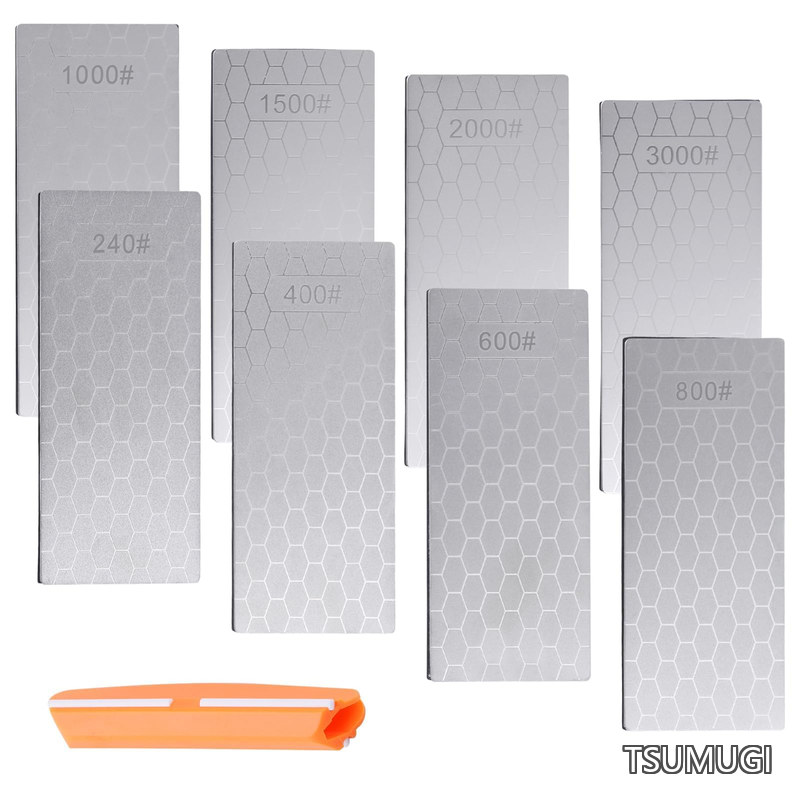 【送料無料】ダイヤモンド砥石セット 240/400/600/800/1000/1500/2000/3000グリット ダイヤモンド研磨砥石セット 面直し ダイヤモンド研ぎ石セット ラッピングプレート 砥石セット シャープナー 刃物研磨 包丁研ぎ石 包丁研ぎに最適 滑り止めベース