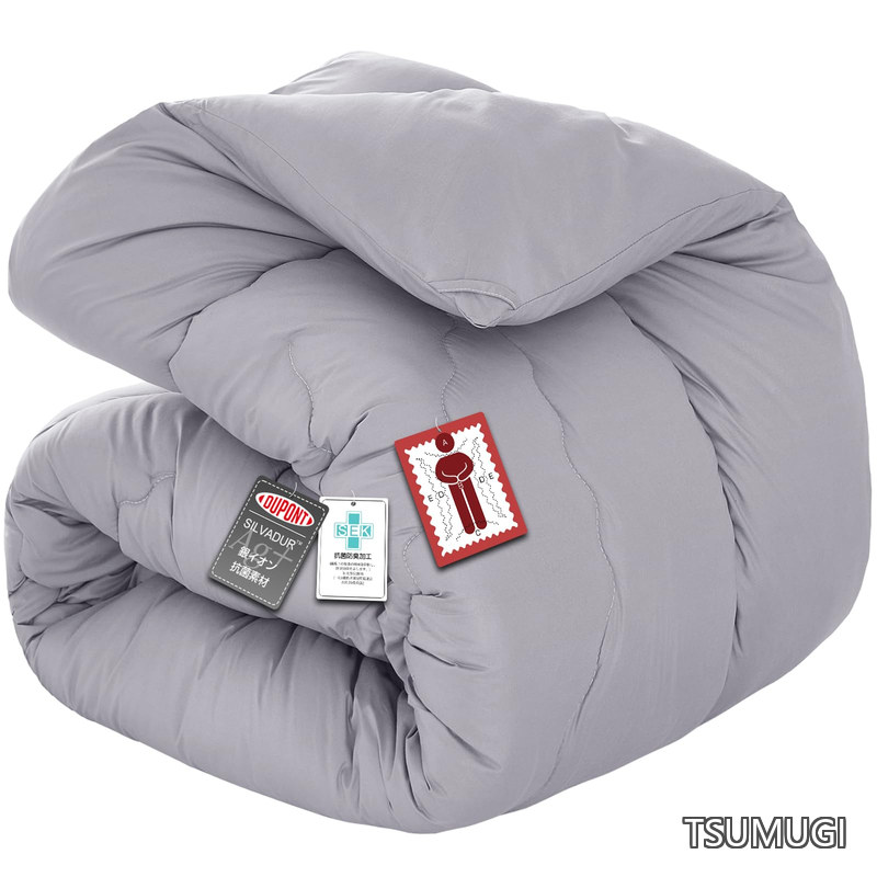Rakuten - 【送料無料】掛け布団 ダブル 冬用 厚め かけ布団 冬用掛けふとん 中棉充填2KG【体にフィットする・特有專利取得キルト】掛けふとん 暖かい ふんわり 柔らかい 通気 保温 洗える Ag+銀イオン抗菌素材 SEK認証 抗菌防臭・防ダニ ほこりが出にくい（190X210cm ダックグレー）