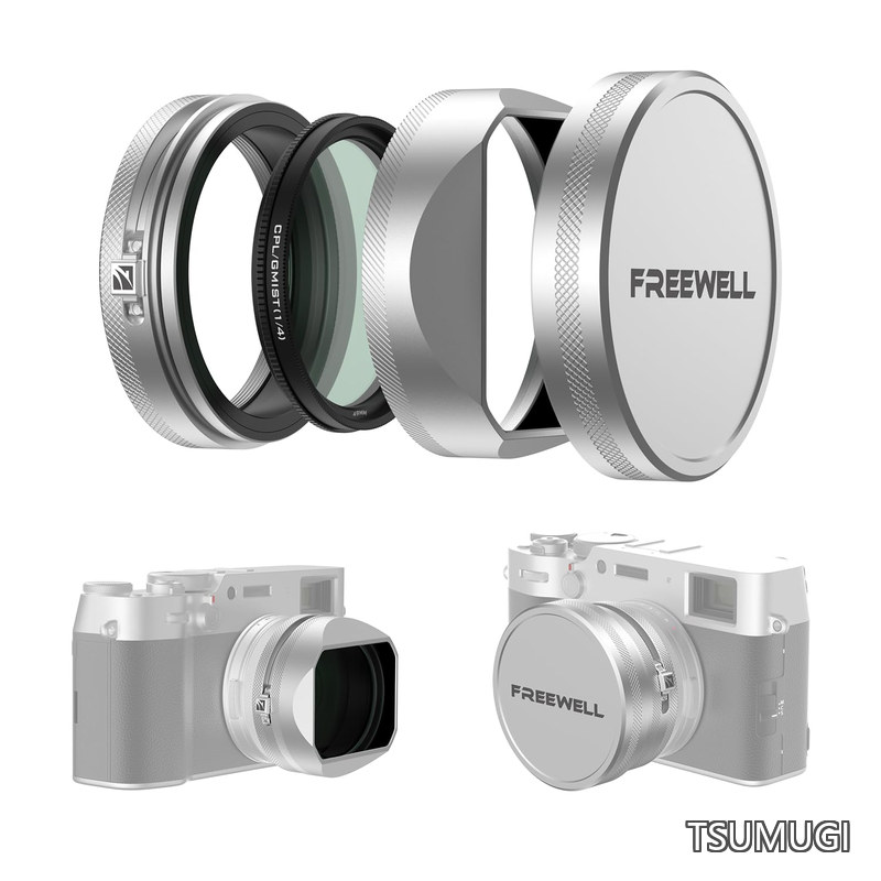 Fuji X100 CPL/GMIST ハイブリッド フィルター レンズフード付き (シルバー)
