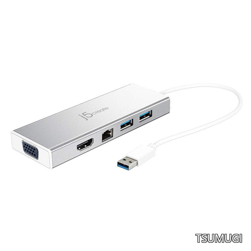 USB 3.0 5in1 デュアルモニタ ドッキングステーション USB3.1 Type-Ax2 5Gbps フルHD 60Hz HDMI VGA ギガビット有線LAN Micro-B power in 最大QWXGA（2048×1152） 1080P 60Hz対応 Windows11/ Mac対応 JUD380-EJ