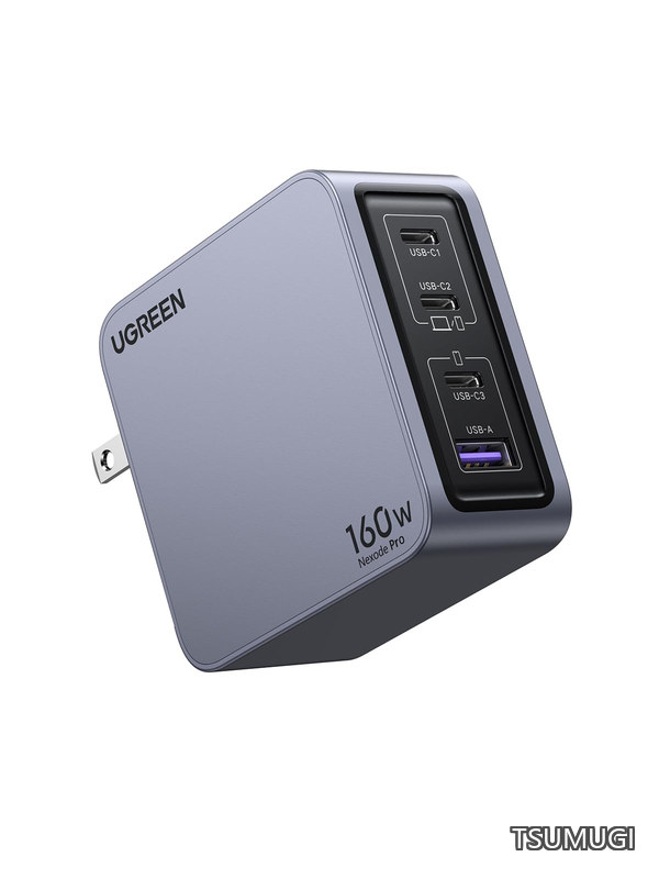 Nexode Pro 充電器 160W 3ポート 単ポート140W PD急速充電器 USB-C*2とUSB-A*1 PD3.0/QC4+対応 折畳み式プラグ ノートPC/iPad/iphone17/Galaxy S24/Pixel8/XPeria5以降対応 galaxy超急速充電45W対応 PSE技術