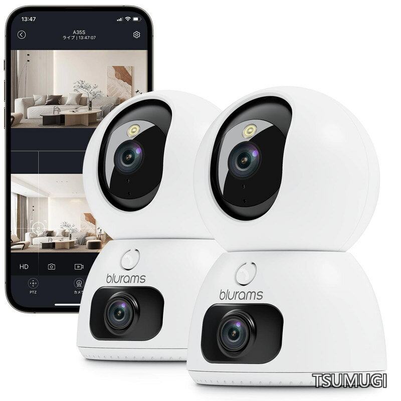 ペットカメラ 見守りカメラ 防犯カメラ 室内 blurams デュアル300万画素 2K フルカラー暗視 音声/人体/動体検知 自動追尾 360°監視 双方向通話 室内カメラ 監視カメラ スマホ連動