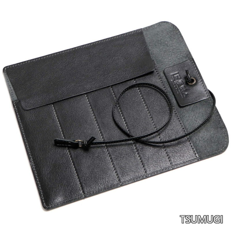 Dualline (デュアルライン) ペンケース 本革 栃木レザー 革製留め具付き 5本差し ロール ペンケース DU019 BK (ネオブラック)