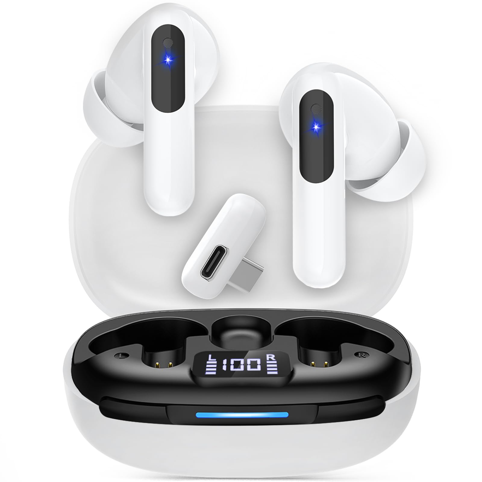 【送料無料】ゲーミングイヤホン ワイヤレス Bluetooth5.3 と 2.4G Type-C 20ms未満の超低遅延/最大36時間再生/2つの内蔵ノイズキャンセリングマイク/3Dサラウンドサウンドゲーム＆通話/LEDバッテリー ディスプレイ/急速充電/IPX4防水 Meta Quest 3/2 PS5/4 VR Switch PC