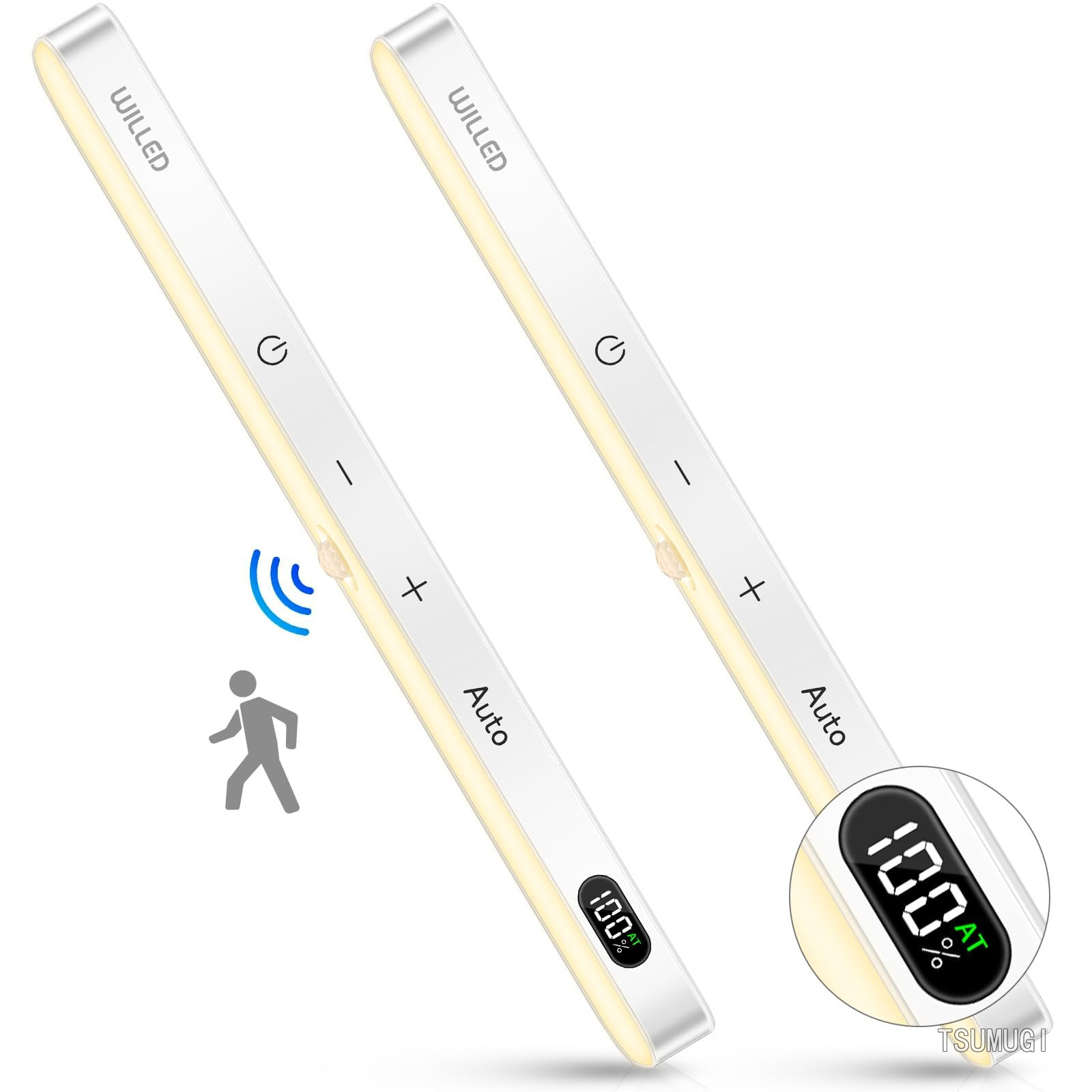 2PC 人感センサーライト 室内バーライト キッチンライト人感センサー充電式 センサー ledバーキャビネット 60LED 廊下 階段 室内 玄関 寝室貼り付け型 クローゼット部屋 玄関 キッチン 棚 階段