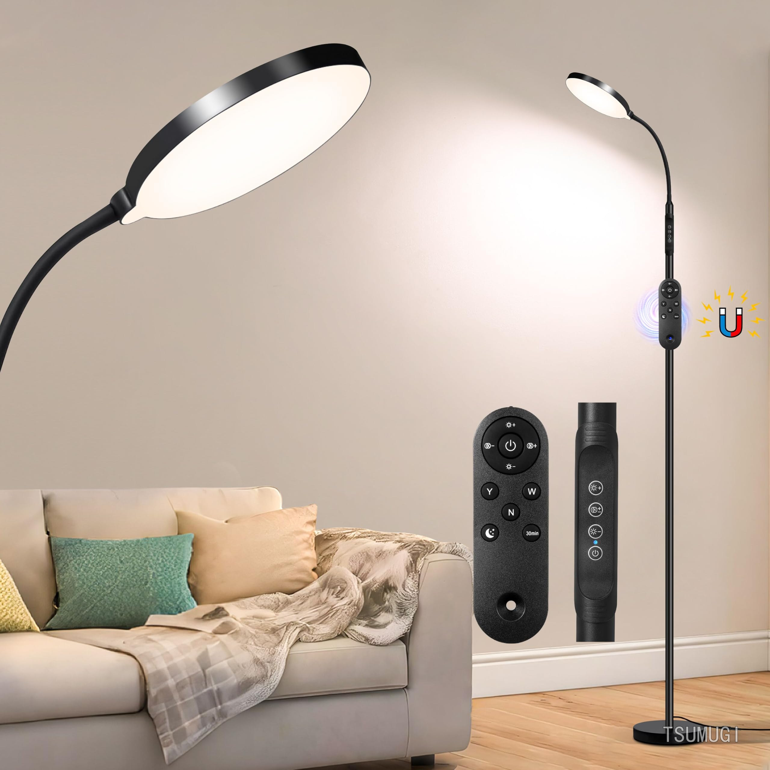 【送料無料】屋内用フロアランプ、240個のLEDアイプロテクションランプ、ベース付き、高さ調節可能、調光可能、フレキシブルグースネック、リビングルーム寝室オフィス用読書灯