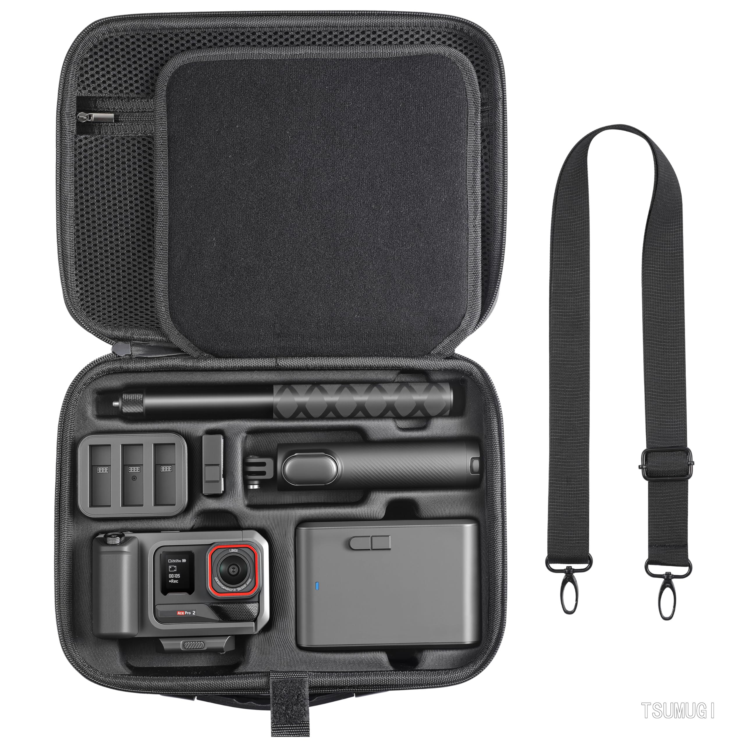 360 ACE Pro/ACE Pro 2 Xplorer Grip Proフラッシュプリントキット付属品ハードストレージトラベルバッグ拡張ケージ、Insta 360 Mini 2 in 1三脚/114 cm自撮り棒に適用