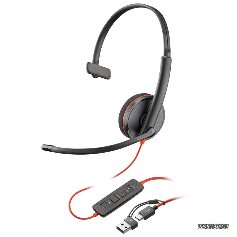有線ヘッドセット Blackwire 3210 (国内正規品) USB-C & USB-A ノイズキャンセリング マイク付き 軽量  windows mac Chrome Web会議用 イヤホン マイク (旧 Plantronics プラントロニクス Polycom ポリコム HP-Poly) 片