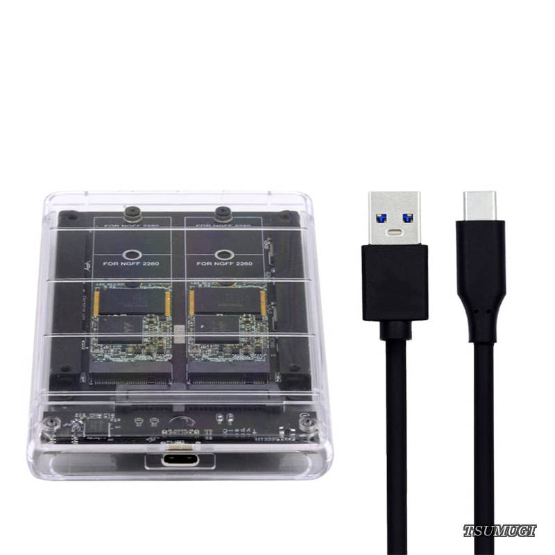 【送料無料】デュアル NGFF B+M キー M.2 SSD カード JOBD Raid0 スパンブリッジ USB3.0 Type-C USB-C 2.5inch SATA コンボエンクロージャへ