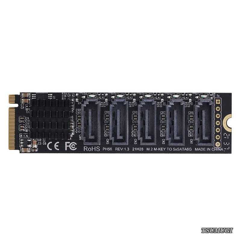 NVME M-Key PCI Express to SATA 3.0 6Gbps 5ポート アダプター コンバーター ハードドライブ拡張カード JMB585 2280