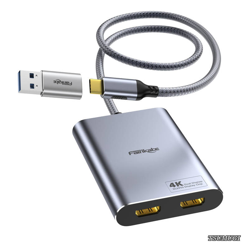 fairikabe USB - デュアルHDMIアダプター デュアルモニターアダプター 4K60Hz Mac M1 M2 M3用 DisplayLinkアダプター HDMIスプリッター 拡張ディスプレイ用 ドライバーが必要