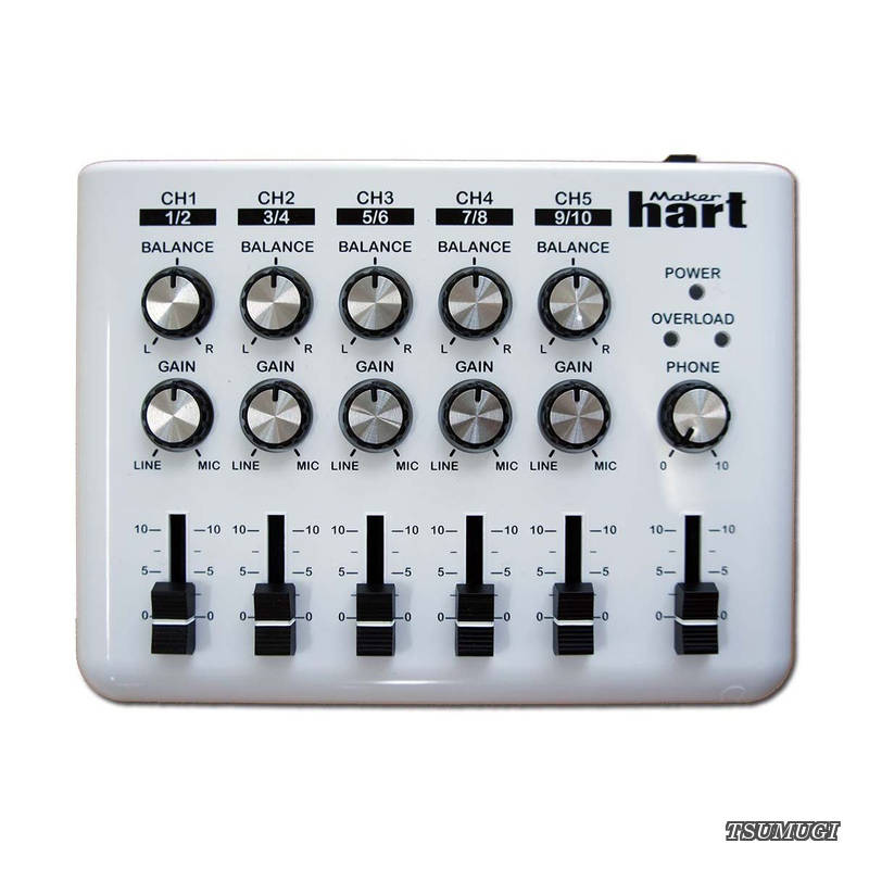 Loop Mixer 5チャンネルステレオ音声ミキサー (白い シンプル)