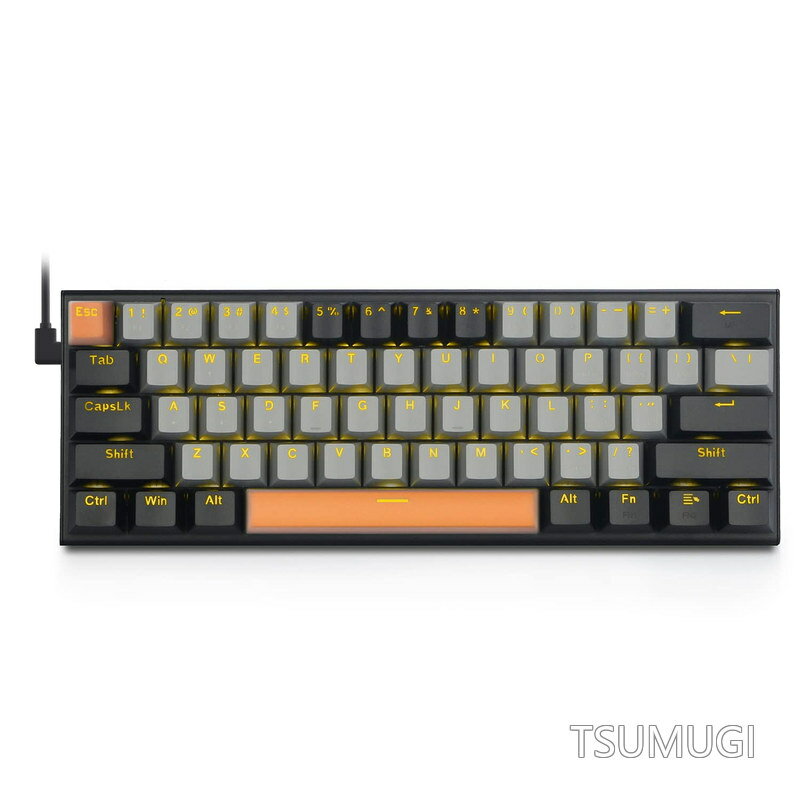 樂天商城 - 【送料無料】赤軸を採用のゲーミングキーボード 黄色のLEDバックライト付き 60％小型コンパクトキーボード USB有線英語配列 Windows/Macに対応ゲーム用キーボード (グレー+ブラック，赤軸)