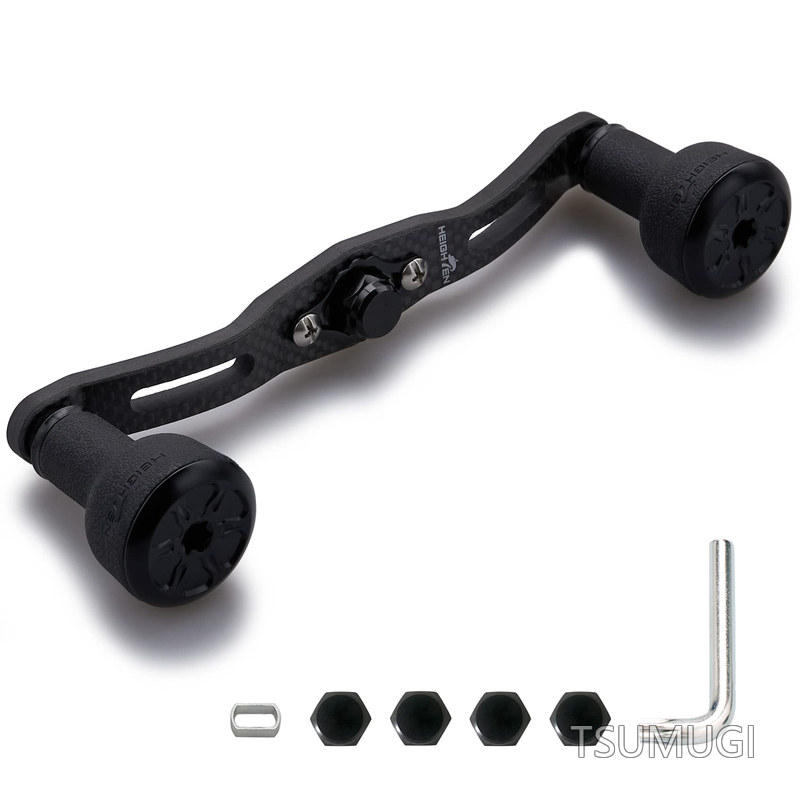 120/110mm リール ハンドル 厚さ4mm 1.5K炭布 カーボン 24mm TPE製 ノブ搭載 シマノ(SHIMANO) ダイワ(DAIWA) アブ(Abu) 通用 ベイトリール 用 TPE Series (110mm ブラック) (HT8602)