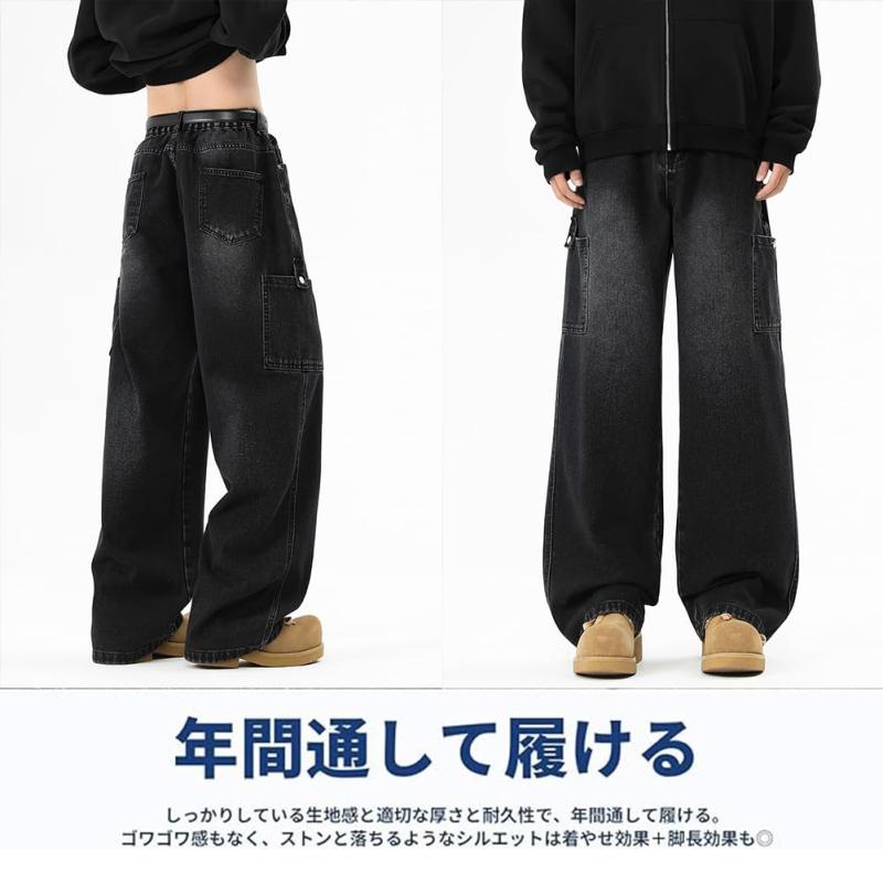 [] ワイド デニムパンツ メンズ ジーパン カーゴパンツ ジーンズ ...(3.0)