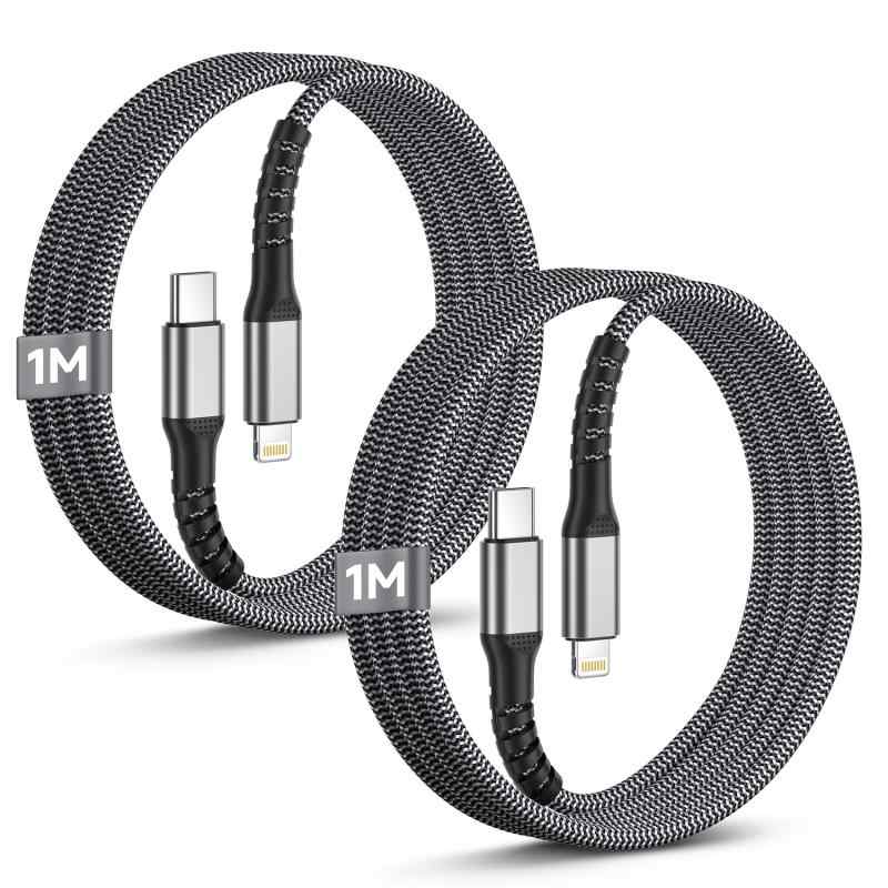 USB C ライトニングケーブルの対応 iPhone 充電ケーブル1M [MFi 認証] 2本ナイロン...